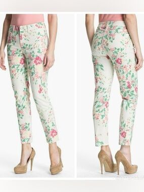 NYDJ Audrey Floral Print Ankle Jeans Cuffed Lift Tuck Technology, size 12